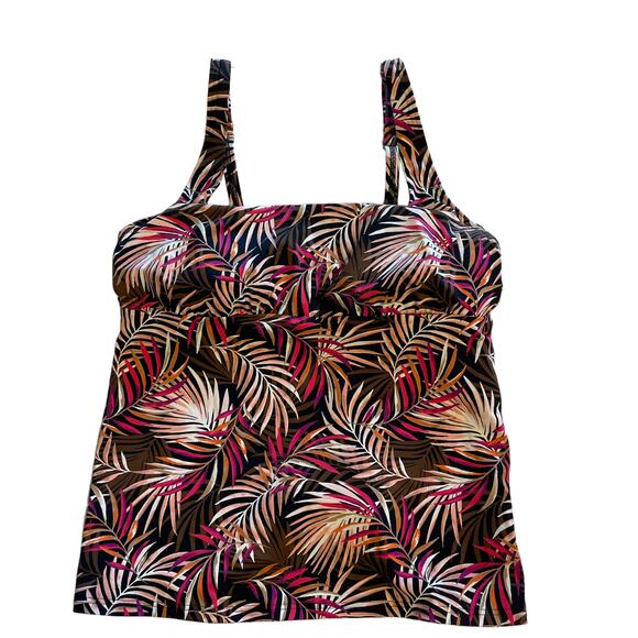Lands' End Tropical Tankini Swim Top Womens Sz 8 Petite 8P Brown Pink Hawaiian - Picture 1 of 7